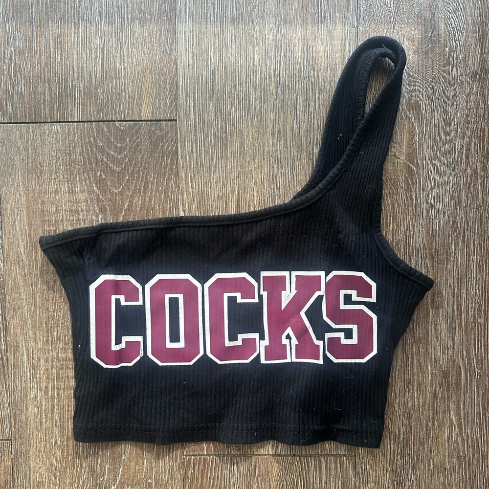 Black One-Shoulder USC Gamecocks Crop Top